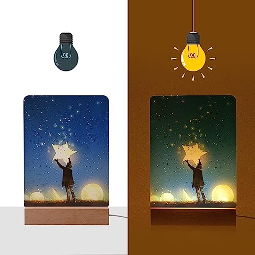 PYD Life 4 Pack Sublimation Acrylic Photo Frames Blanks 6" x 8" with Warm Color Light LED,White Rectangle Photo Frames with Wood Stand for Heat Press
