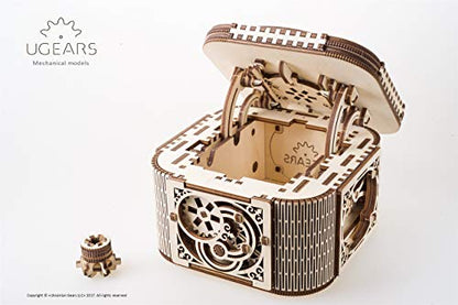 UGEARS Mechanical Models 3-D Wooden Puzzle - Treasure Box w/Key (Secret Hidden Puzzle) Idea Wood Puzzles for Adult