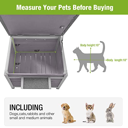 Outdoor Feral Cat House Weatherproof, Small Wooden Rabbit Hutch Bunny Cage Indoor-PVC Door Flaps GUTINNEEN