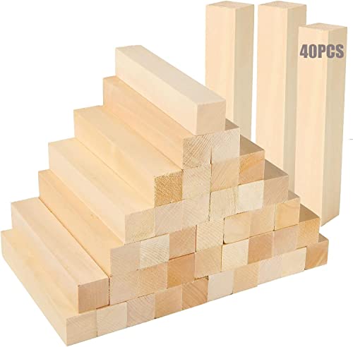 ACXFOND 40PCS Basswood Carving Blocks, 6x1x1 inch Unfinished Wood Blocks for Crafts, Unfinished Wood Squares Wooden Blocks for Arts and Crafts