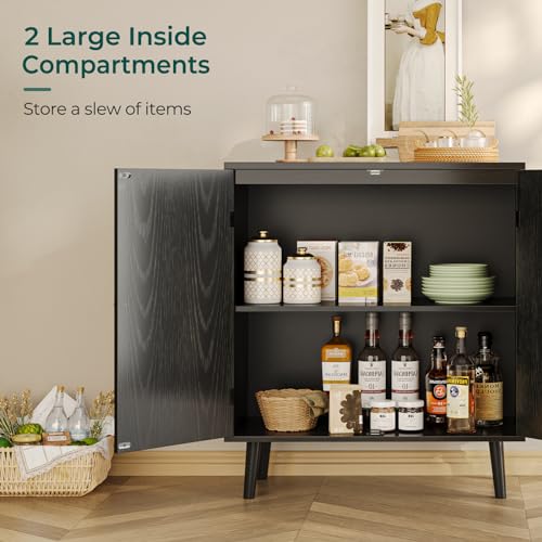 Huuger Buffet Cabinet with Storage, Storage Cabinet with 2 Doors, Black Cabinet with Solid Wood Feet, Sideboard Cabinet Accent Cabinet, for Kitchen, - WoodArtSupply