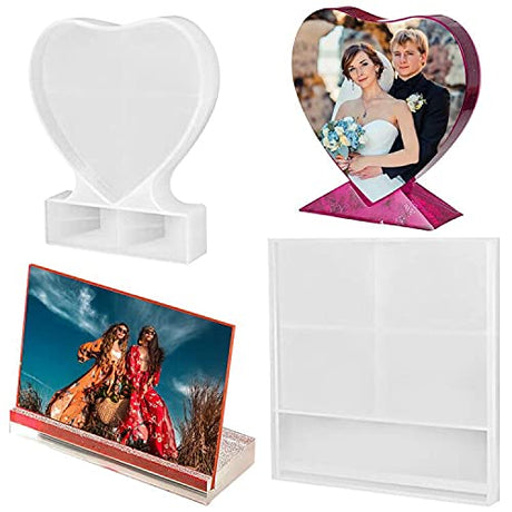 2 Pieces Photo Frame Resin Mold, SourceTon Rectangle and Heart Shape Silicone Epoxy Molds for Home Decoration, DIY Crafts and Handmade Gifts SourceTon