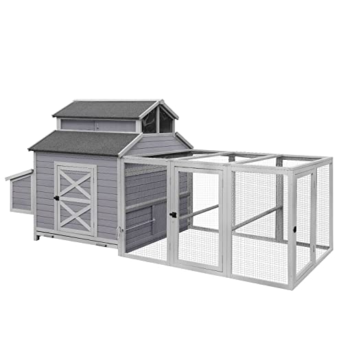 Aivituvin Extra Large Chicken Coop, Outdoor Rabbit Hutch Chicken Coop, Nesting Box, Leakproof Pull-on Tray and Ramps, Wooden Hen House for 6-10 Hens