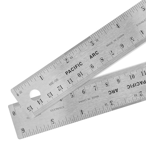 2 Pack | Stainless Steel 6 Inch Metal Ruler Non-Slip Rubber Back, with Inch and Metric Graduations - WoodArtSupply