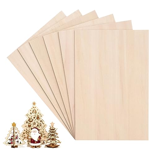 Basswood Plywood Sheets 3mm 1/8x 12x8 inch Craft Wood Sheets, 6 Pack Unfinished Thin Wood Pieces for Laser Cutting Engraving Wood Burning, Wood Boards Wood Blanks for Cricut Maker Pyrography