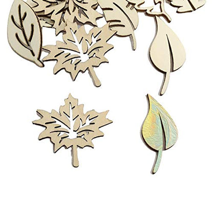 Leaf Shape Wood Slices, Unfinished Wood DIY Craft Ornament 100pcs