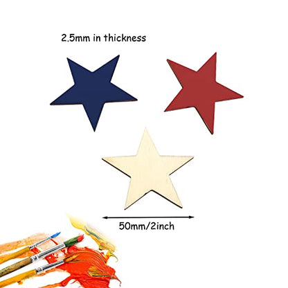 Honbay 50PCS 50mm/2inch Star Blank Unfinished Wood Slices, Wooden Star Embellishments Christmas Ornaments for DIY Crafts, Home Decoration, Games,