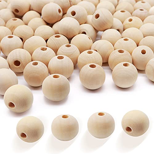 Round Wood Beads 20 mm Unfinished Spacer Beads Natural Craft Loose Beads for DIY Art Supplies Bracelet Hand-Made 100 Pack……