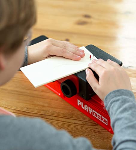 PLAYmake Kids’ 4-in-1 Woodshop Carpentry Cool Tool with Jigsaw, Lathe, Drill Press, Sander, Power Supply, Safety Goggles, Extra Supplies, and Deluxe HearthSong