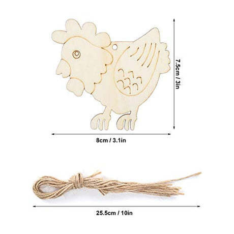40pcs Wood Chicken Cutouts, Easter Wood Unfinished Wooden Slices DIY Crafts Hen Wood Hanging Gift Tags with Jute Rope for Easter Spring Home Decor HERCHR
