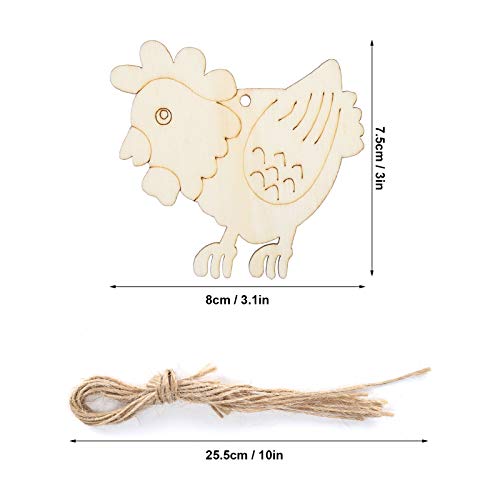 20 Set 3.1×3.1in Wooden Easter Christmas Ornaments with Hemp Ropes, Unfinished Wooden Hens Chicken Hanging Ornament DIY Crafts for Hand-Painted, Tissting