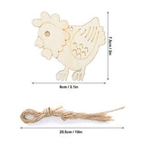 20 Set 3.1×3.1in Wooden Easter Christmas Ornaments with Hemp Ropes, Unfinished Wooden Hens Chicken Hanging Ornament DIY Crafts for Hand-Painted, Tissting