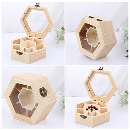 Healifty Necklace Box Unfinished Wooden Box Hexagon Jewelry Organizer Box 7 Compartments Trinket Box Treasure Storage Box for Bracelet Necklace Healifty