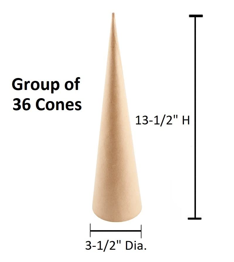 Factory Direct Craft Open Bottom Paper Mache Cones - Pack of 36 Cardboard Papier Mache Cones for DIY Crafts, Gnomes, Holiday Angels, Christmas Trees - WoodArtSupply