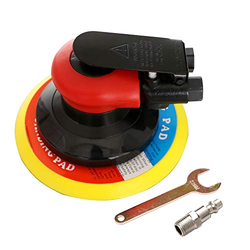 Professional Air Random Orbital Sander, Heavy Duty Dual Action Pneumatic Palm Sander (6 inch, Red) HUAXIU