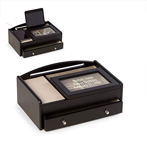 Bey-Berk Custom Personalized Solid Wood Valet Organizer with Large Smartphone and Tablet Charging Station Bey-Berk