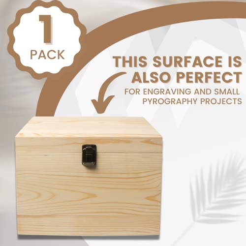 10x7x7-Inch Unfinished Wooden Box with Hinged Lid & Front Clasp for DIY Art Project Crafts Woodcraft Keepsake - Easy to Stain Paint Wood Burning VIKOS Products