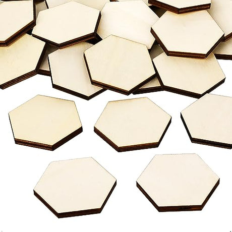 120 Pcs Unfinished Wood Hexagon Pieces 1/5" Thick Wooden Hexagon Cutouts Blank Wood Hexagon Slices Wooden Chips Embellishments for DIY Crafts AWIZOM