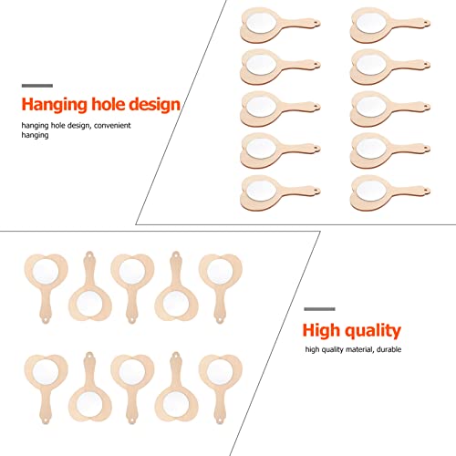Sewroro 10pcs Small Wooden Mirror Childrens Arts Mirror Princess Mirror Unfinished Cosmetic Mirror Hand Held Vanity Mirror DIY Makeup Mirror Kids Kid Sewroro