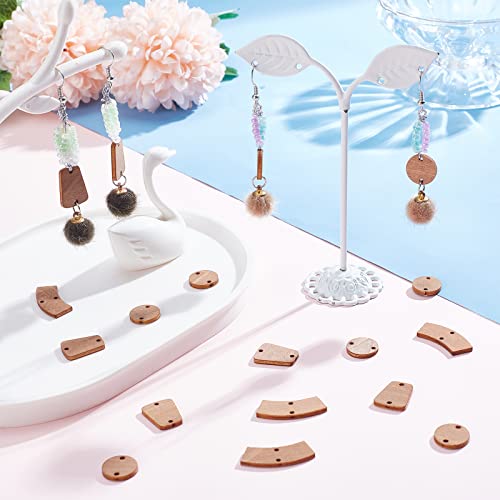 CHGCRAFT 90Pcs 3 Styles Unfinished Wood Charms Connectors Links Double Holes Round Curved Trapezoid Pendant Link for DIY Bracelet Earring Necklace CHGCRAFT