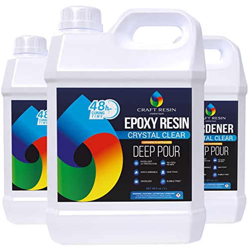 Craft Resin Deep Pour Epoxy Resin Kit 1.5 Gallon - 2 Inch Casting Crystal Crystal Clear Epoxy Resin Kit & Hardener for DIY, Art, Molds, River Table,