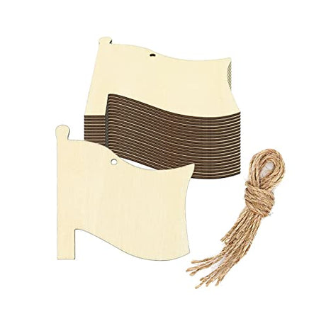20pcs Flag Wood Cutouts Crafts Wooden Flag Shaped Hanging Ornaments with Hole Hemp Ropes Gift Tags for DIY Project Wedding Birthday Christmas Party Creaides