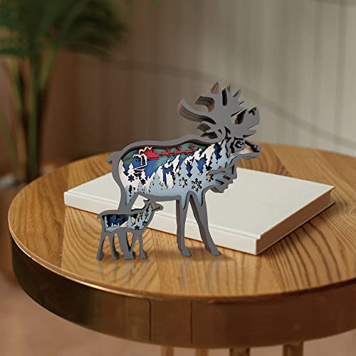 3D Wooden Reindeer Decor - Rustic Forest Animal Wall Sculpture for Home and Office CmayAlgc