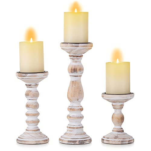 Wood Candle Holders for Pillar Candles - Tall Rustic Candle Holder (Set of 3), Large Farmhouse Candle Holders Candle Stand, Pillar Candle Holder Set Inweder