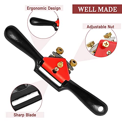 Elesunory 9” Adjustable SpokeShave, Hand Planer Woodworking with Flat Base, Replacement Blades and Ruler, Manual Wood Planer for Wood Working, Wood Elesunory