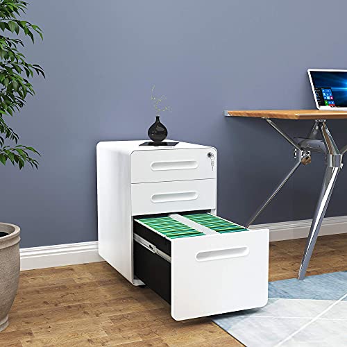 YITAHOME 3-Drawer Rolling File Cabinet, Metal Mobile File Cabinet with Lock, Filing Cabinet Under Desk fits Legal/Letter/A4 Size for Home/Office,
