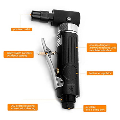 YON.SOU. Air Die Grinder - 1/4", Right Angle, 20,000 RPM, Pneumatic Power, Safety Lock, 90 Degree, Mini, Angle Die Grinder for Grinding, Polishing,