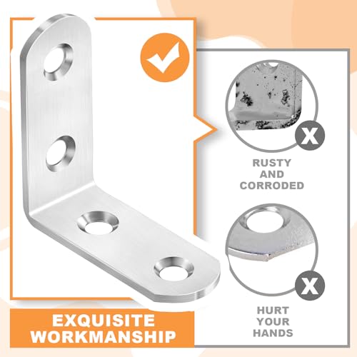24PCS Silver L Bracket Corner Sets 90 Degree Corner Brace Metal Right Angle Bracket Stainless Steel for Wood Shelves Cabinet Furniture Tables Chairs PICRALT