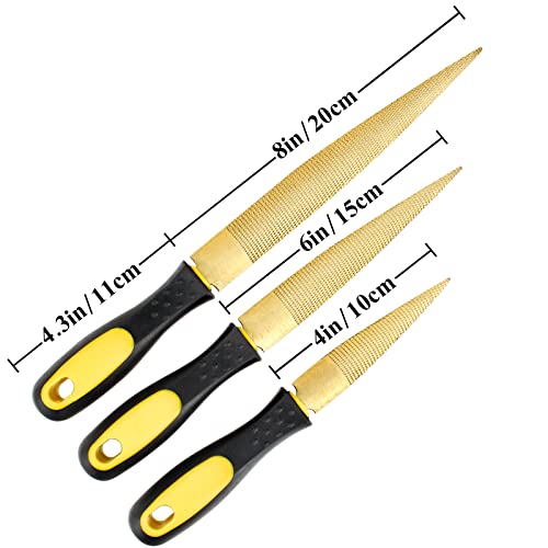 NKTM Wood File, Needle File Set Wood Files for Wood Working Wood Rasp Files Tools Golden Tapered Wood Rasp with Rubber Handle in Gift Bag for Carving NKTM
