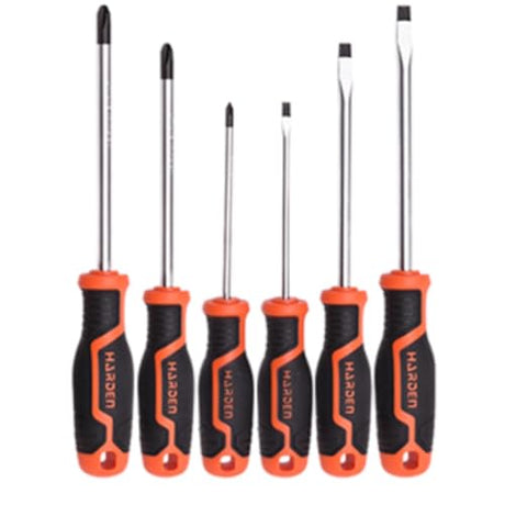 Edward Tools Harden PRO Magnetic Screwdriver Set of 6 Screwdrivers - 3 Slotted / 3 Phillips - Magnetized Heavy Duty CRV Tight Bite Non Rust Tips - Edward Tools