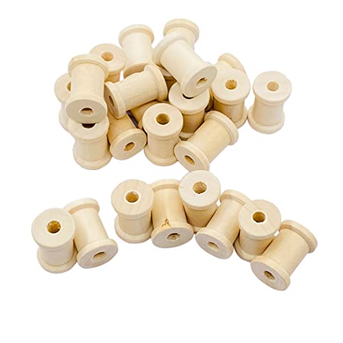 200 Pieces Solid Wood Spools Unfinished Wooden Barrel Spools for Crafts (1x11/16 in)
