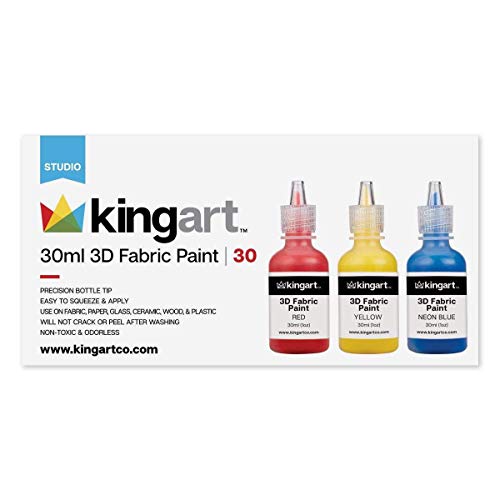 KINGART Permanent Fabric Paint, Set of 30 Colors, 30ml Bottles, Washer & Dryer Safe, Textile Paint for Clothes, T-Shirts, Jeans, Bags, Shoes, Art and KINGART