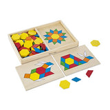 Melissa & Doug Pattern Blocks and Boards - Wooden Classic Toy With 120 Solid Wood Shapes and 5 Double-Sided Panels, Multi-colored - STEAM Animals, Melissa & Doug