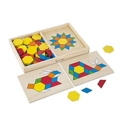 Melissa & Doug Pattern Blocks and Boards - Wooden Classic Toy With 120 Solid Wood Shapes and 5 Double-Sided Panels, Multi-colored - STEAM Animals, - WoodArtSupply