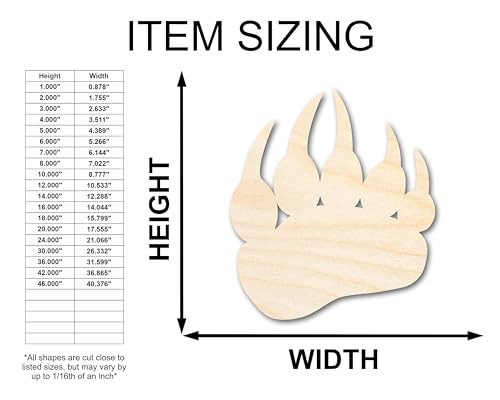 Unfinished Wood Bear Paw Shape - Wildlife Craft - up to 36" DIY 5" / 1/8" 24 Hour Crafts