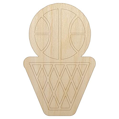 Basketball and Hoop Unfinished Wood Shape Piece Cutout for DIY Craft Projects - 1/4 Inch Thick - 6.25 Inch Size Sniggle Sloth