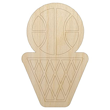 Basketball and Hoop Unfinished Wood Shape Piece Cutout for DIY Craft Projects - 1/4 Inch Thick - 6.25 Inch Size Sniggle Sloth