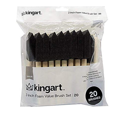 KINGART 242-20 Foam 20 Pc. Value Pack 2" Brush Set, Short Wood Handle, for Oil, Acrylic & Watercolor Paint, Great for Crafts, DIY Home Projects, - WoodArtSupply