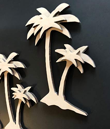 3-Pack 3D Beach Palm Tree Trees 1/8" Thick Unfinished Wood Cutout Cut Out Shapes Crafts - WoodArtSupply