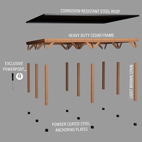 Backyard Discovery Kingsport 20 ft. x 20 ft. All Cedar Wooden Carport Gazebo with Hard Top Steel Roof - WoodArtSupply