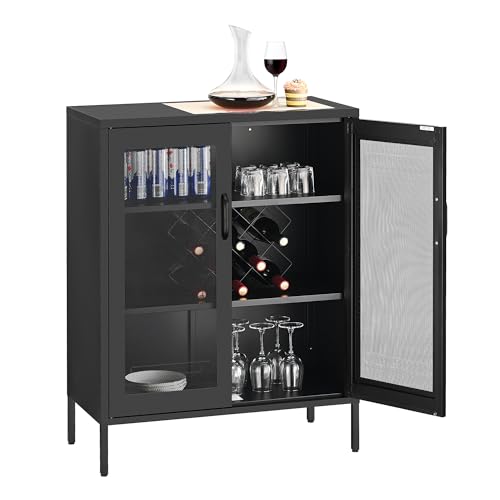 HAND IN HAND Buffet Sideboard Cabinet, Metal Storage Cabinet with Mesh Doors, Liquor Cabinet with Adjustable Shelves for Kitchen, Living Room, Home - WoodArtSupply