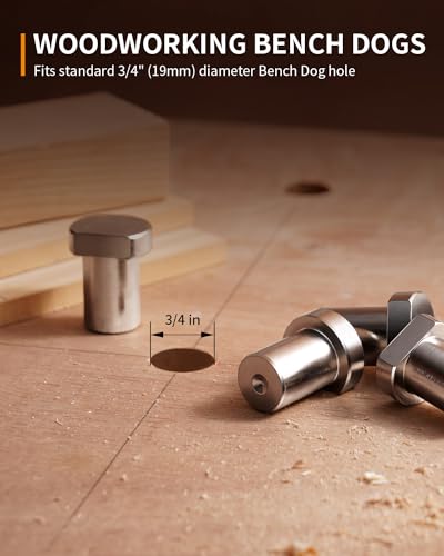 DAYDOOR Bench Dog Clamp, MFT Stainless Steel Table Stop for 3/4'' Dog Hole, Workbench Peg Brake Stops for Woodworking(19mm, 4 Pack)