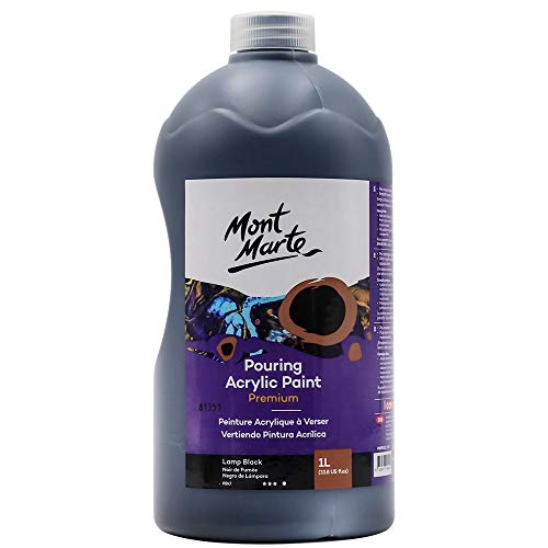 MONT MARTE Premium Pouring Acrylic Paint, 1L (33.8oz), Lamp Black, Pre-Mixed Acrylic Paint, Suitable for a Variety of Surfaces Including Stretched MONT MARTE