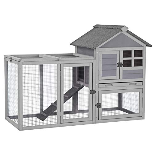 Aivituvin 51.6''L Rabbit Hutch Outdoor Chicken Coop Indoor Bunny Cage with Run,Guinea Pig House Pull Out Upper Tray (51.6" L x 25.2" W x 36.2" H,