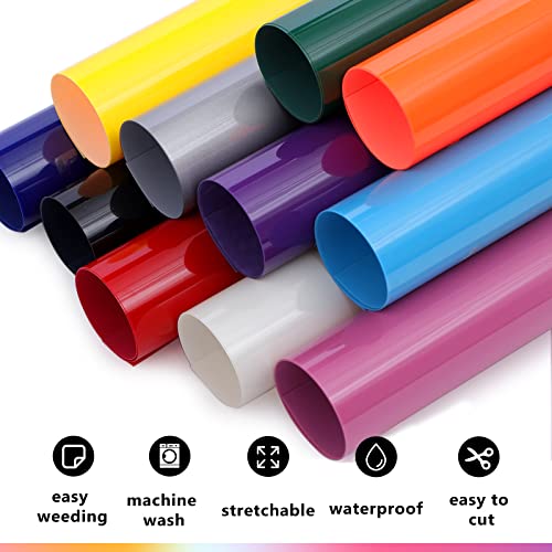Heflashor Puff Vinyl Heat Transfers Iron on HTV Assorted 11 Solid Colors,  3D Foamed Puffy Vinyl PU Heat Press 12x10 Inch Easy Cut Weed Iron on Puff