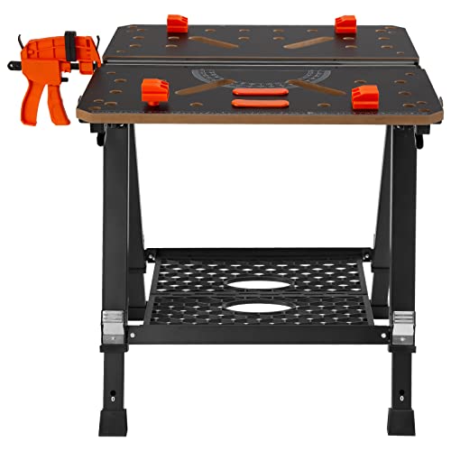 VEVOR Folding Work Table, 2-in-1 as Sawhorse & Workbench, 1000 lbs Capacity, 7 Adjustable Heights, Steel Legs, Portable Foldable Tool Stand with Wood VEVOR